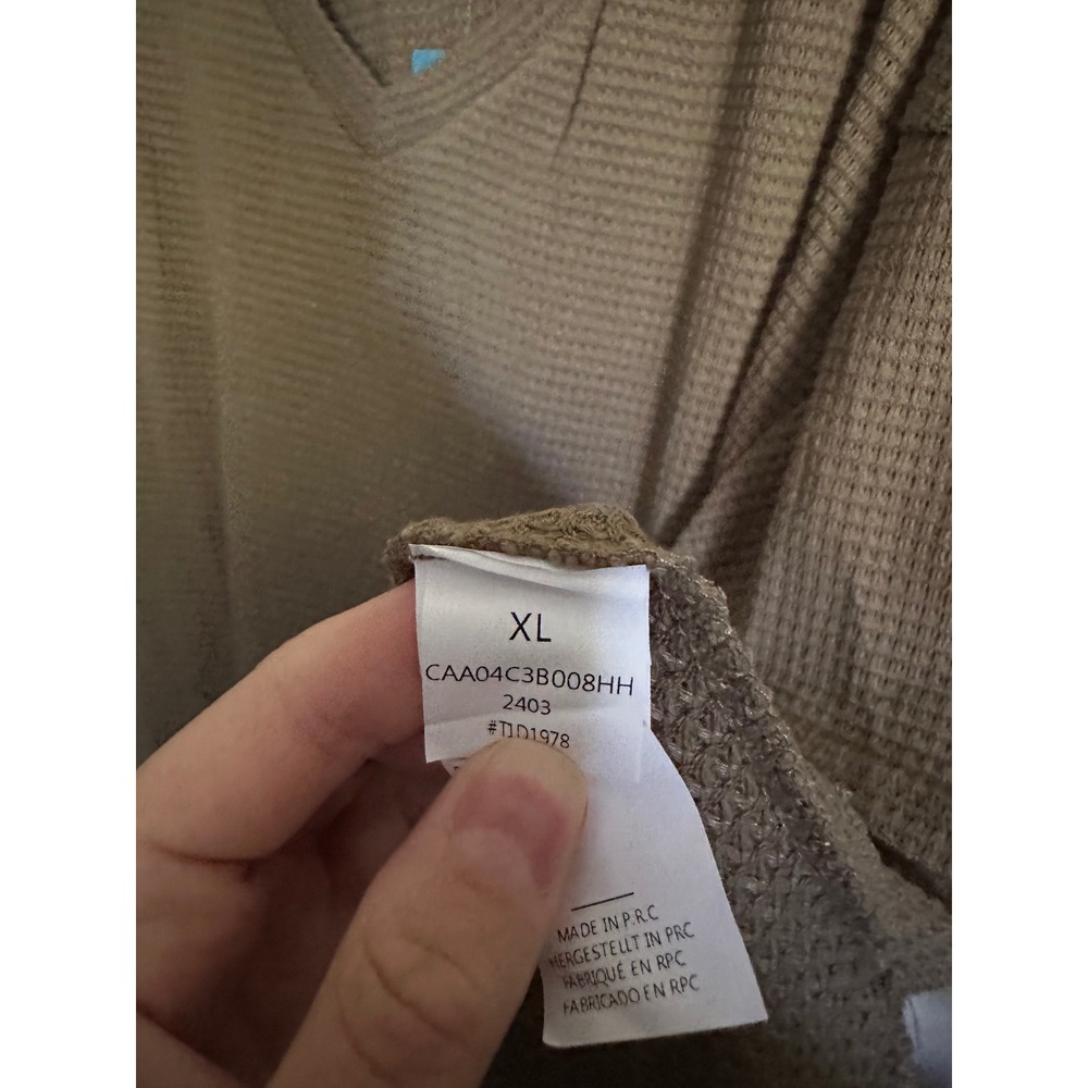 Waffle Knit V-Neck Oversized Short Sleeve Top Khaki XL - Picture 6 of 6